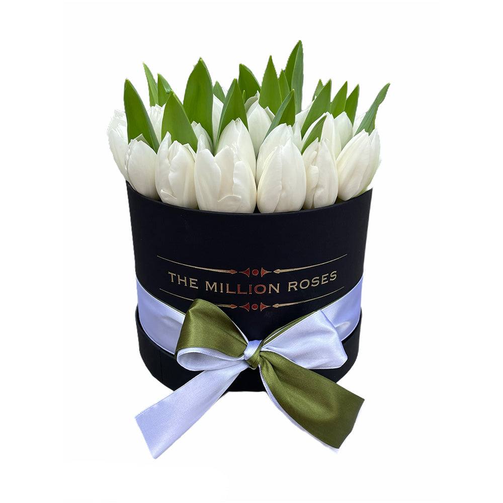 BUCHET DE LALELE ALBE IN CUTIE NEAGRA