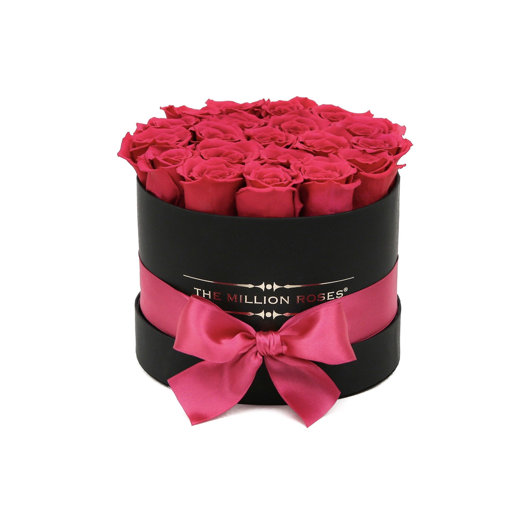 TRANDAFIRI NATURALI HOT PINK ÎN CUTIE NEAGRĂ MICĂ