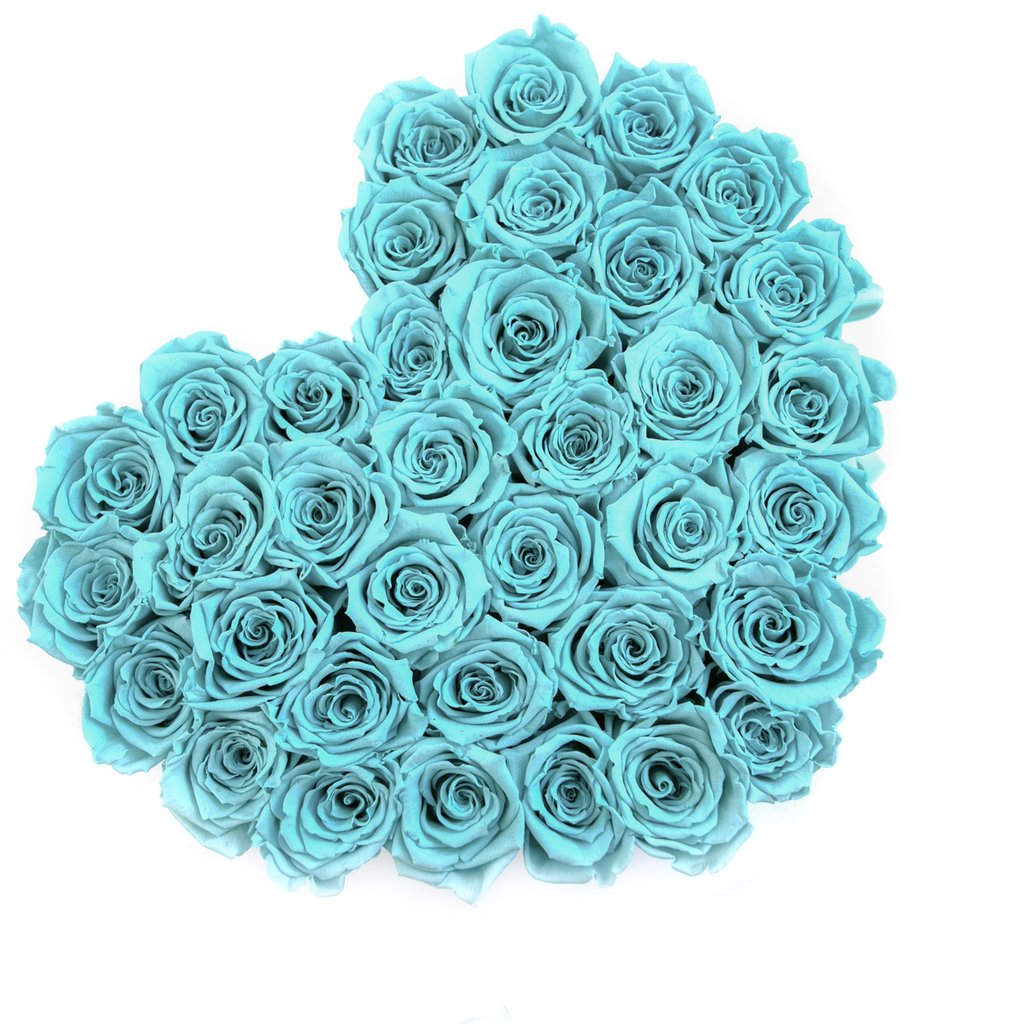 TRANDAFIRI CRIOGENAȚI CULOAREA TIFFANY BLUE ÎN CUTIE ‘THE MILLION HEART’ TIP INIMĂ NEAGRĂ