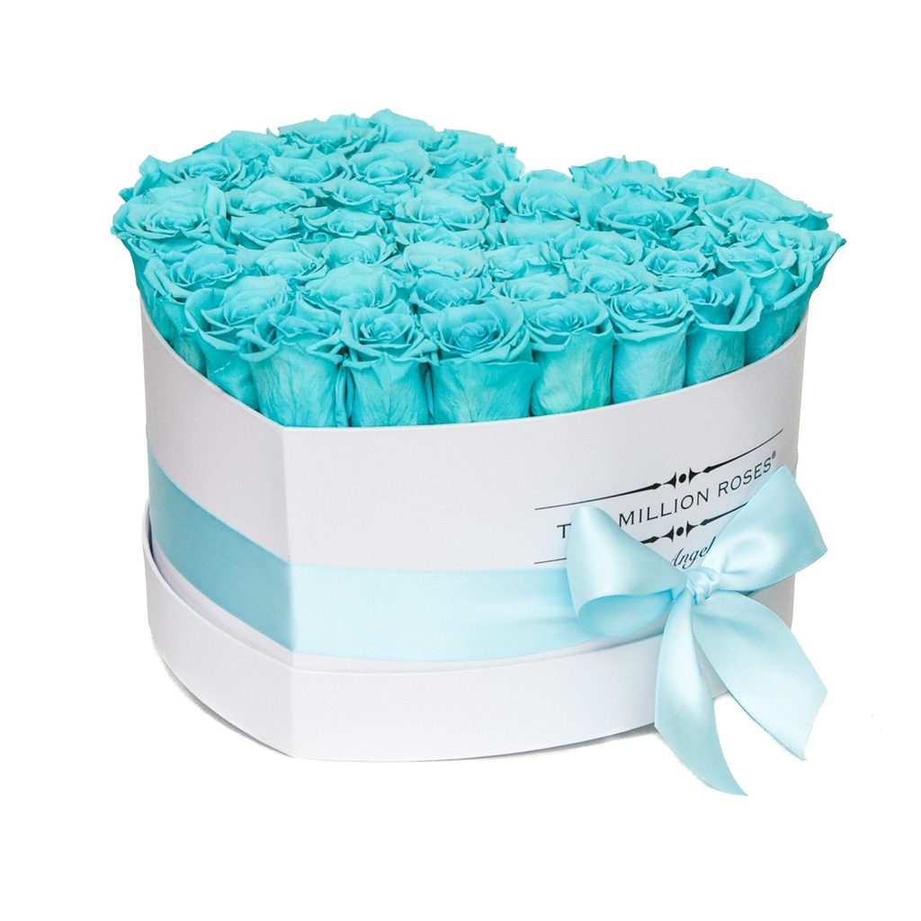 TRANDAFIRI CRIOGENAȚI CULOAREA TIFFANY ÎN CUTIE ‘THE MILLION HEART’ TIP INIMĂ ALBĂ